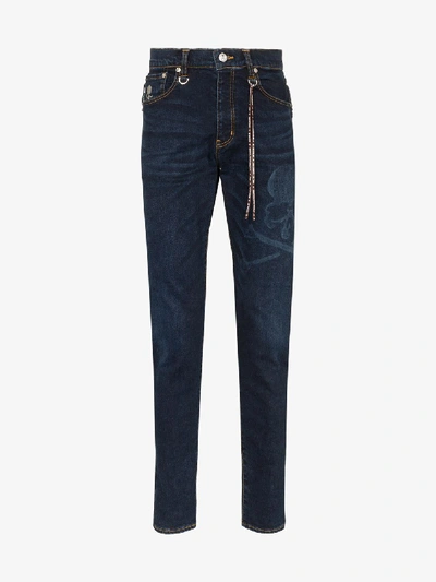 Shop Mastermind Japan Skull Front Straight Leg Jeans In Blue