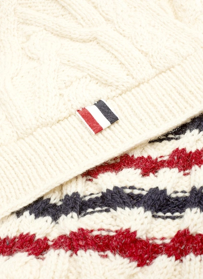 Shop Thom Browne 'aran' Patch Pocket Stripe Cable Knit Scarf