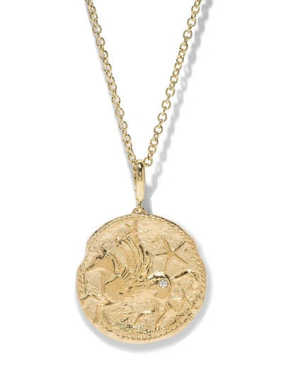 Shop Azlee Limited Edition 18k Yellow Gold Large Pegasus Diamond Coin Necklace