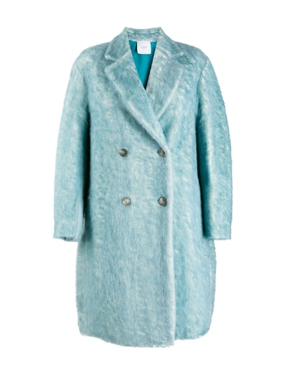 Shop Agnona Double Breasted Coat In Blue