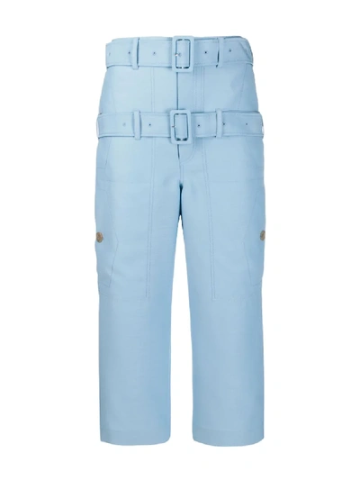 Shop Lanvin Double Belted Cropped Trousers In Blue