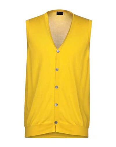 Shop Drumohr Man Cardigan Yellow Size 36 Cotton