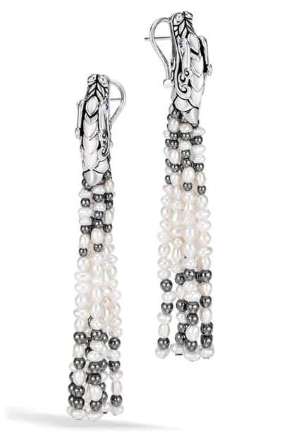 Shop John Hardy Naga Pearl Tassel Earrings In Silver/ Pearl