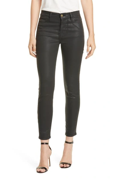 Shop Frame Le High Waist Coated Skinny Jeans In Noir Coated