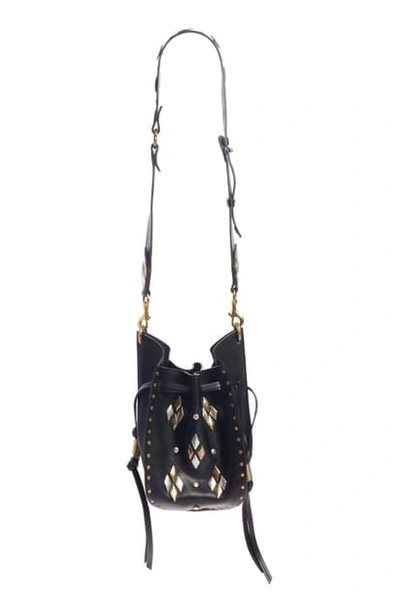 Shop Isabel Marant Radja Studded Leather Bucket Bag In Black/ Dore