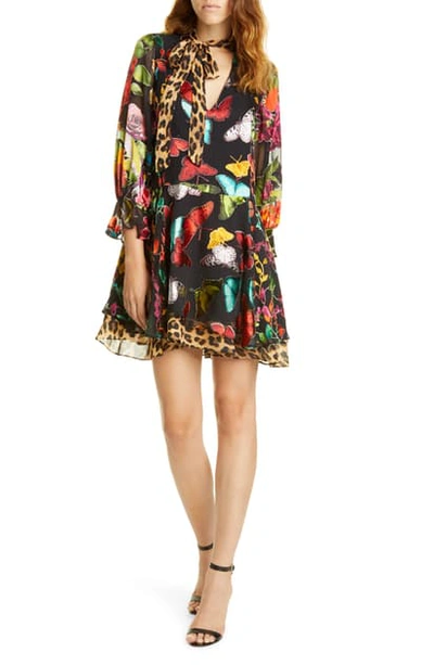 Shop Alice And Olivia Moore Layered Butterfly Burnout Minidress In Butterflies/ Combo