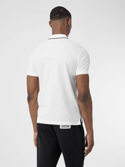 Shop Burberry Logo Graphic Cotton Piqué Polo Shirt In White