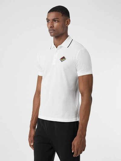Shop Burberry Logo Graphic Cotton Piqué Polo Shirt In White