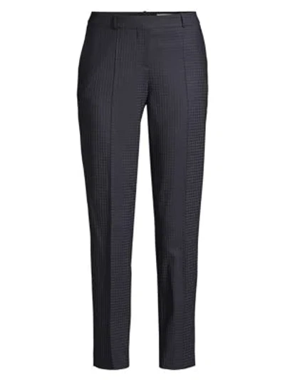 Shop Hugo Boss Tiluna Regular-fit Stretch Wool-blend Shadow Check Cropped Suiting Trousers In Midnight Fantasy