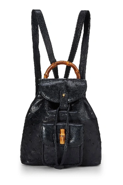Pre-owned Gucci Black Ostrich Bamboo Backpack Small