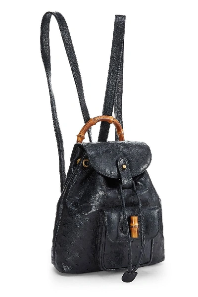 Pre-owned Gucci Black Ostrich Bamboo Backpack Small