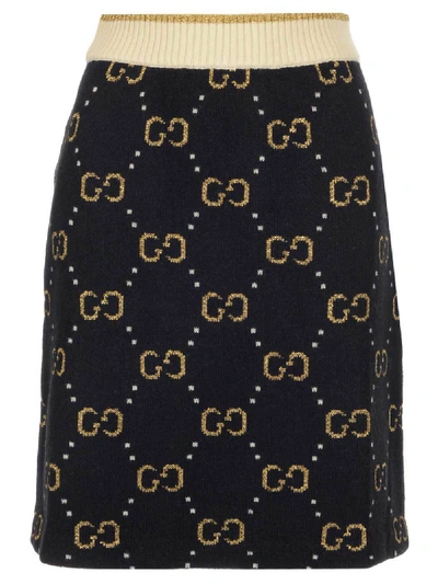 Shop Gucci Gg Logo Jacquard Skirt In Black