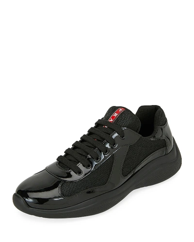 Prada Men's America's Cup Patent Leather Patchwork Sneakers In Black |  ModeSens