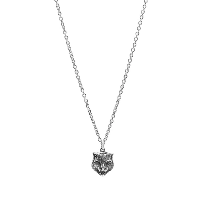 Shop Gucci Feline Head Pendant Necklace In Silver