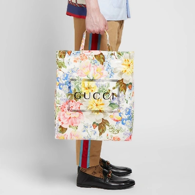 Shop Gucci Logo Floral Tote Bag In Multi