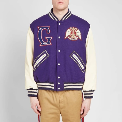 Gucci Blue & Off-white ' Band' Varsity Jacket In 5062 Blue | ModeSens