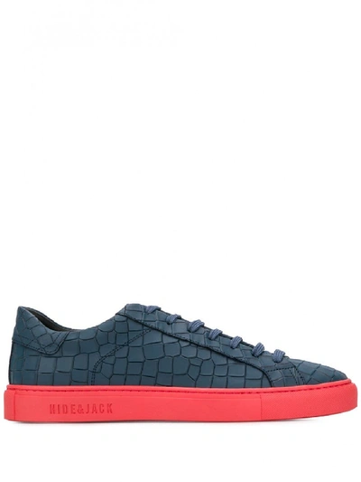 Shop Hide & Jack Leather Low-top Croc-effect Sneakers In Blue