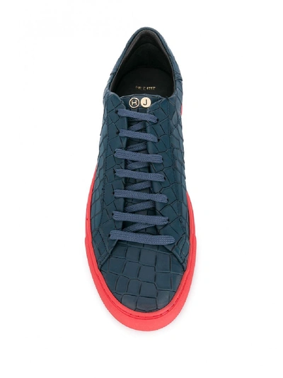 Shop Hide & Jack Leather Low-top Croc-effect Sneakers In Blue