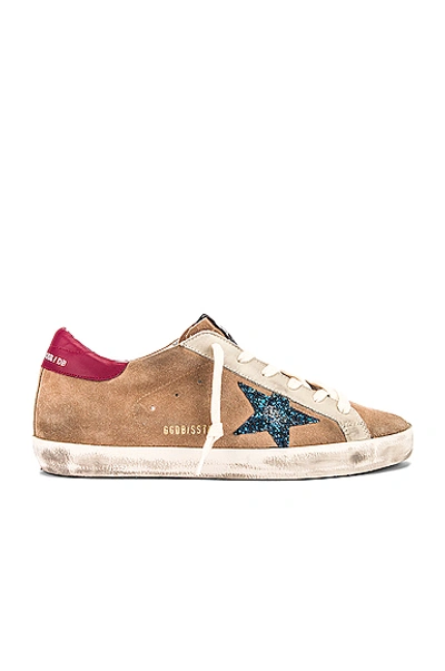 Shop Golden Goose Superstar Sneaker In Neutral In Desert Suede & Blue Glitter