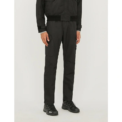 Shop Stone Island Straight Relaxed-fit Cotton-blend Trousers In Black