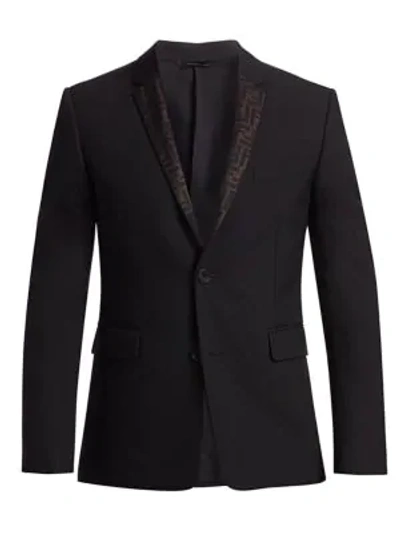 Shop Fendi Wool & Organza Ff Blazer In Black