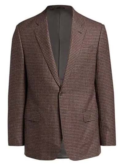 Shop Giorgio Armani Micro Gingham Wool Single-breasted Blazer In Brown
