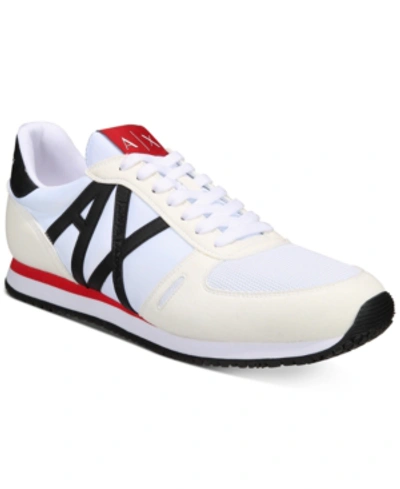 Shop Armani Exchange Men's Retro Logo Running Sneakers Men's Shoes In White/navy