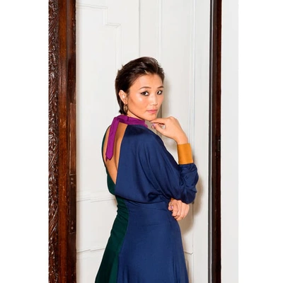 Shop Tomcsanyi Margit Colour Block Midi Dress In Multicolour