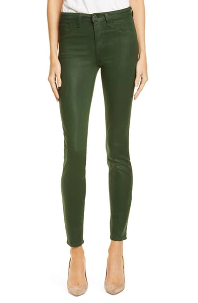 Shop L Agence Margot Coated Crop Skinny Jeans In Moss Coated