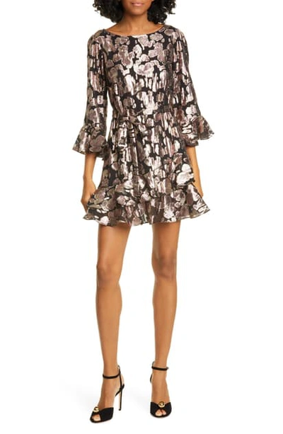 Saloni Marissa Ruffled Metallic Silk-blend Jacquard Mini Dress in Black