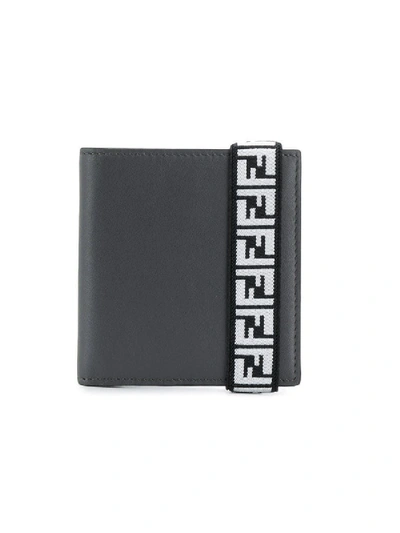 Shop Fendi Elastic Ff Strap Wallet In Grey