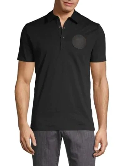 Shop Versace Logo Patch Cotton Polo In Black Grey