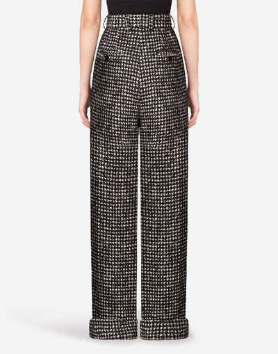 Shop Dolce & Gabbana Houndstooth Flared Pants In Grey