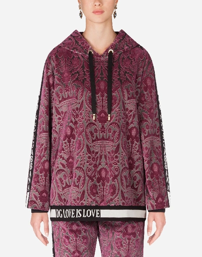 Shop Dolce & Gabbana Ornamental Velvet Hoodie In Multicolor
