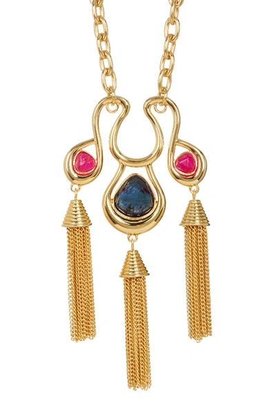Shop Trina Turk Semi-precious Stone Tassel Pendant Necklace In Gold Pl- Dk Multi