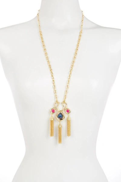 Shop Trina Turk Semi-precious Stone Tassel Pendant Necklace In Gold Pl- Dk Multi