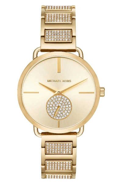 Shop Michael Michael Kors Women's Portia Crystal Embellished Bracelet Watch, 37mm In Gold