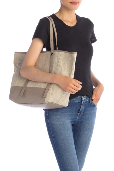 Shop Christopher Kon Canvas And Leather Tote In Natural/taupe