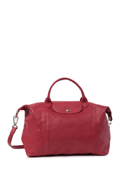 Shop Longchamp Le Pliage Cuir Leather Handbag In Red