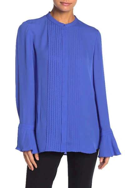 Shop Elie Tahari Paige Pintuck Long Sleeve Silk Blouse In Blue Glaze