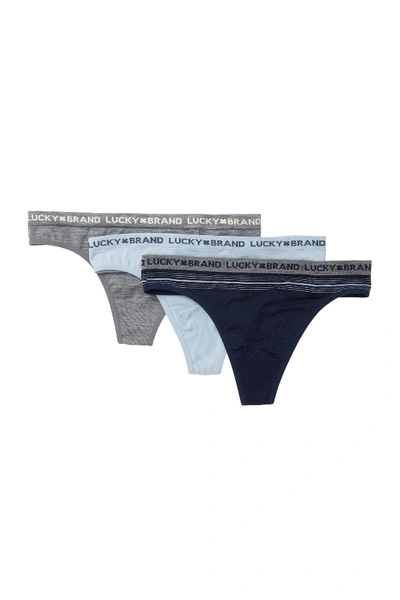 Lucky Brand Seamless Thongs - Pack Of 3 In Blue Iris/hthr Grey