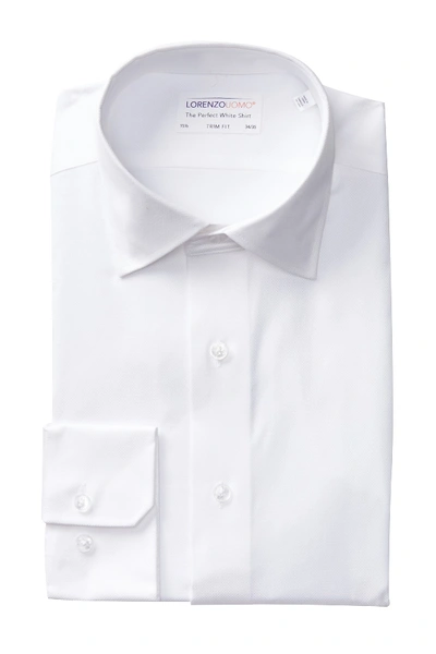 Shop Lorenzo Uomo Royal Oxford Stretch Trim Fit Dress Shirt In White