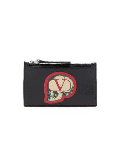 Shop Valentino X Undercover Skull Vlogo Print Leather Card Holder