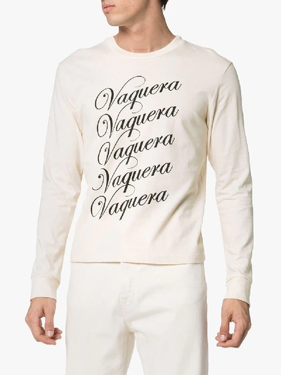Shop Vaquera Logo Print Long Sleeve T-shirt In Neutrals