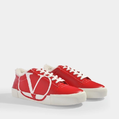Shop Valentino Low Sneakers With Go Logo Detail In Red And White Leather