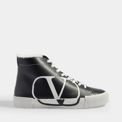 Shop Valentino High-top Sneakers With Go Logo Detail In Black And White Leather