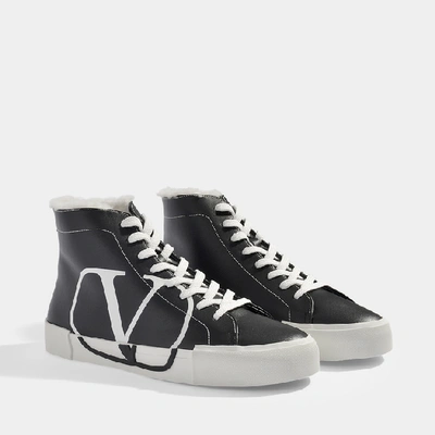 Shop Valentino High-top Sneakers With Go Logo Detail In Black And White Leather