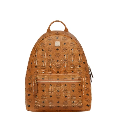 Pre-owned Mcm Stark Backpack Visetos Gunta M Studs Medium Cognac