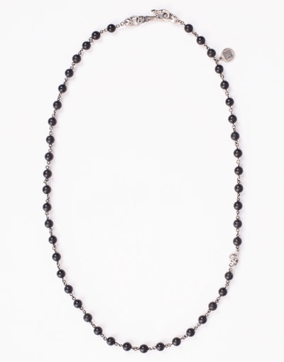 Shop John Varvatos Onyx And Silver Skull Bead Necklace