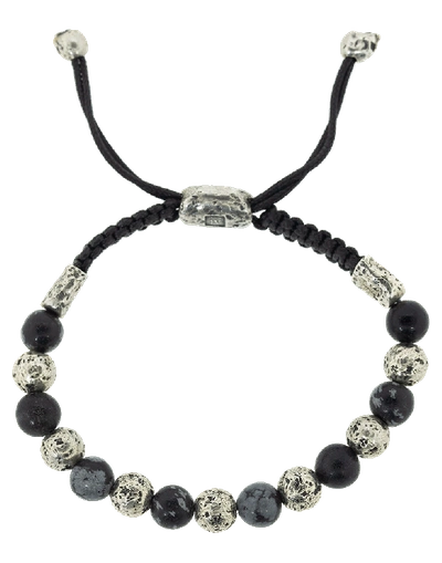 Shop John Varvatos Gray Obsidian And Silver Bead Necklace